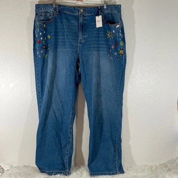 Forever 21 Womens Embroidered High Rise Tapered Hippie Mom Jeans Size 3X NEW - Picture 4 of 15